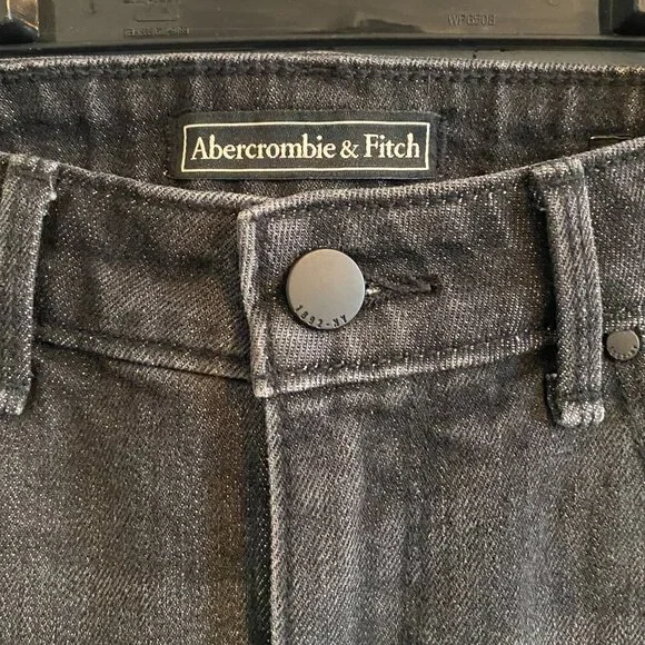 Abercrombie and Fitch Black Grey Cropped Flare Denim Jeans with Step-Hem - Picture 5 of 8